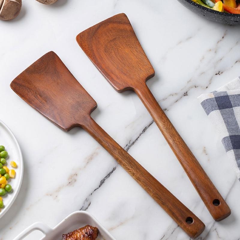 Nonstick Pan Wooden Spatula High Temperature Resistant Acacias Kitchen Tool Ergonomic Grip For Flipping Stirring Serving