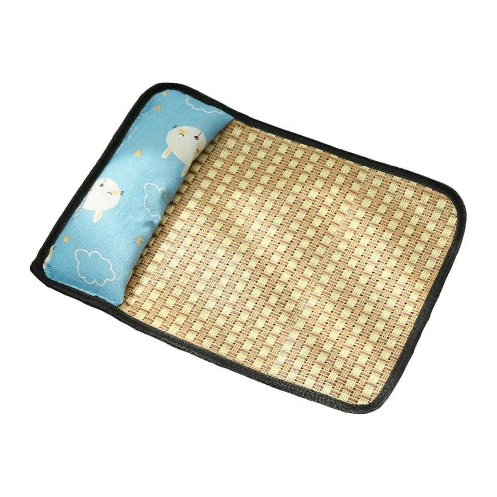 

Rattan Weave Pet Cooling Mat Breathable Anti-Slip Dog Crate Sleep Bed Cartoon Pattern with Pillow Dogs Floor Cushion Outdoor S синий