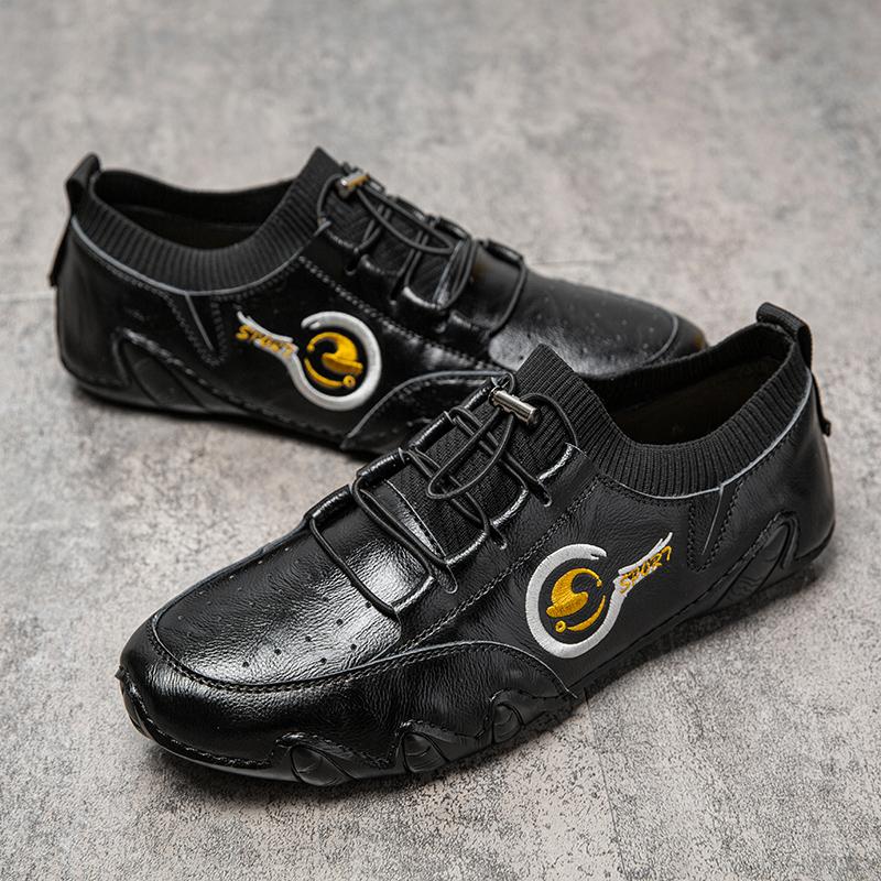 Popular Leather Sock Shoes Fashion White Sneakers For Men Casual Mens Shoes Genuine Leather Breathable Outdoor Shoes Man Loafers