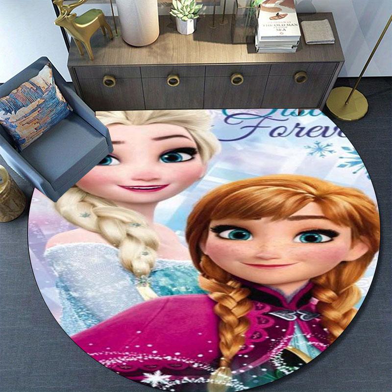 Anna and Elsa Print Round Rug, Suitable for Decorating Living Rooms, Bedrooms, Tables, Chairs, Sofas, Etc.