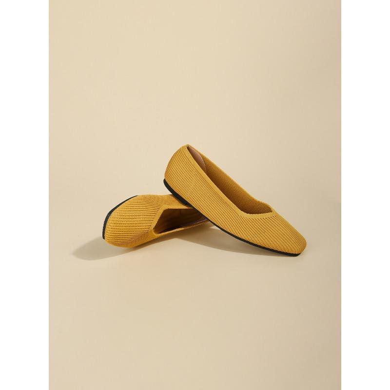 Woven Flat-bottomed Large Size Soft-soled Knitted Square Toe Women's Single Shoes