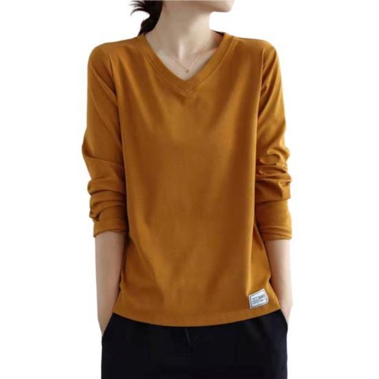 Streetwear Women Long Sleeve Top Solid Color Neck Tshirt Bottoming