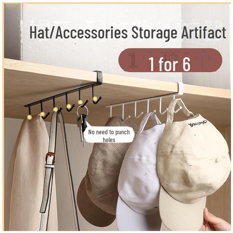 Wrought Iron Kitchen Cabinet Storage Rack with Multifunctional Hooks