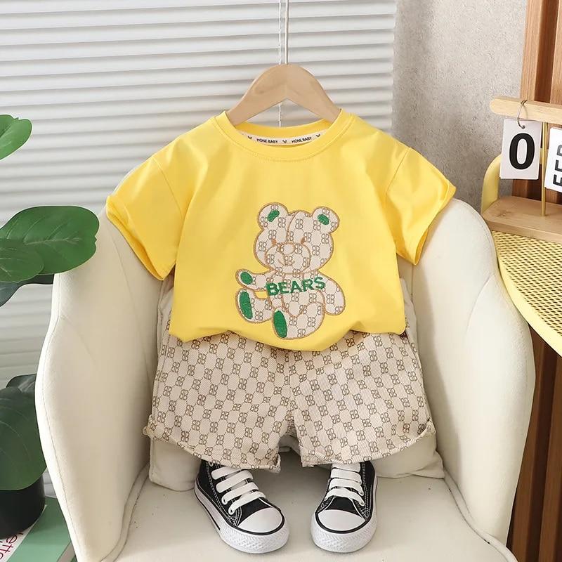 

Комплект одягу для хлопчиків, дівчаток, дитячі футболки та шорти з принтом ведмедя, костюм із 2 предметів, дитячий спортивний костюм з короткими рукавами та верхом знизу 160CM