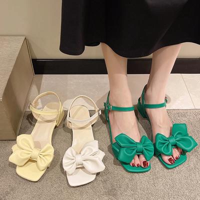 Large Solid Color Open-toe Sandals Women 2024 Summer New One-line Buckle Fashion Temperament Bow Knot Comfortable Women's Shoes