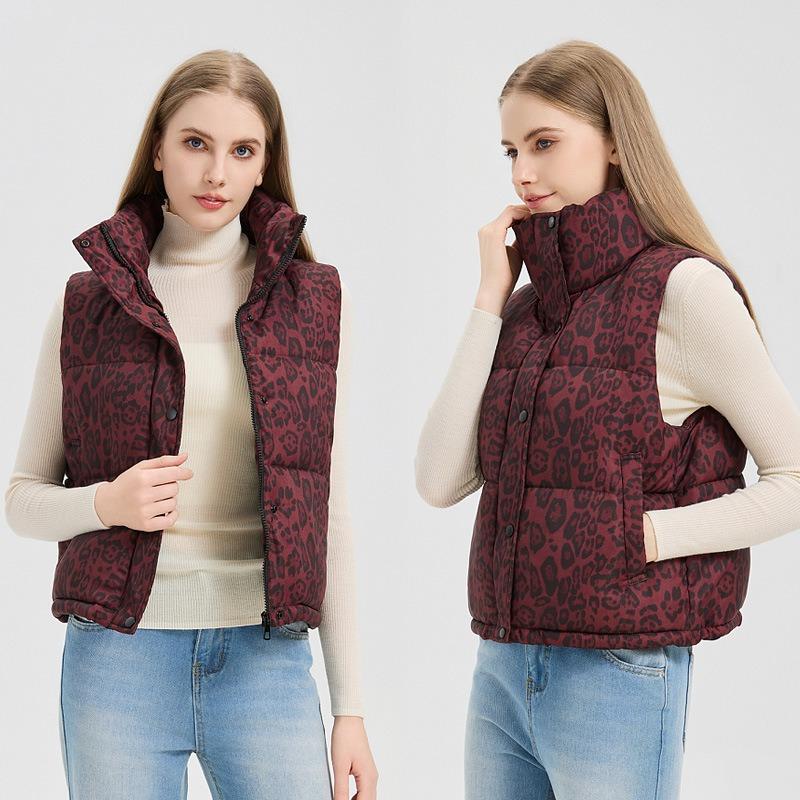 Down cotton vest women's autumn and winter new loose cotton vest leopard print vest jacket