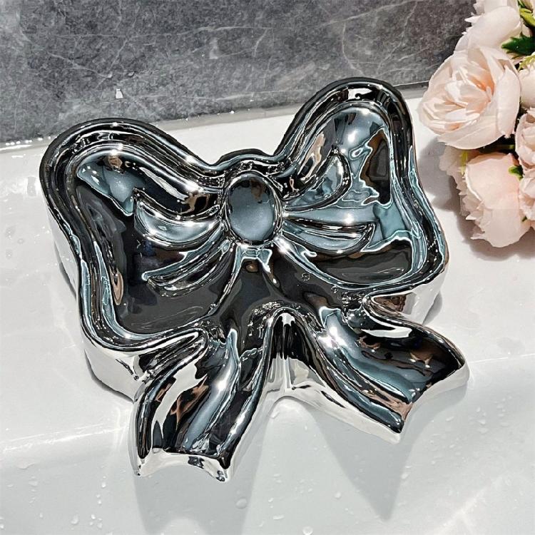 Ceramic Soap Holders with Bows Drainages Enhanceds Design Bathroom Counter Organizers Decorative Sink Tray