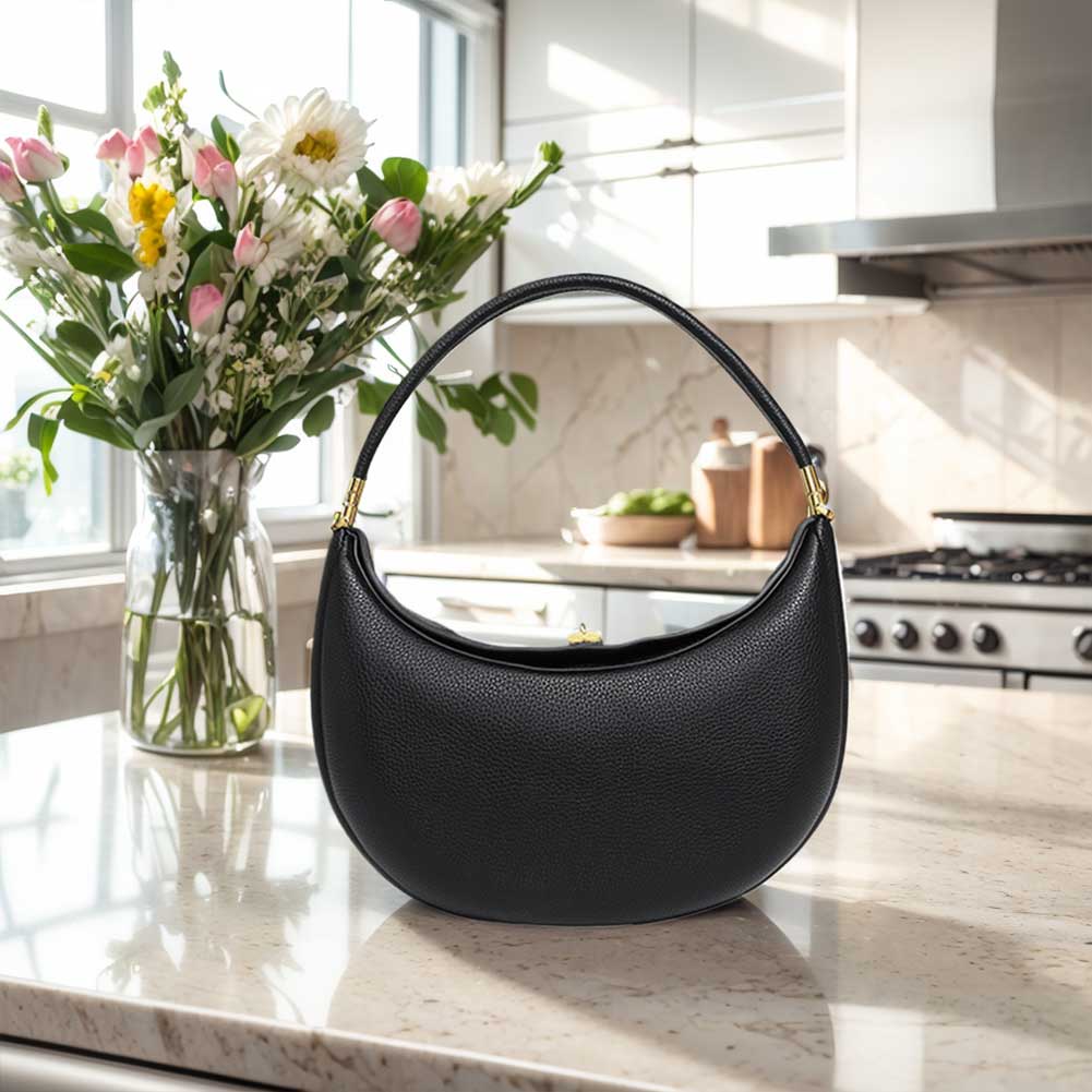 Trendy Shoulder Bag PU Leather Designer Underarm Bag with Hasp Closure Stylish Casual Clutch Purse Soft Half Moon Bag for Women