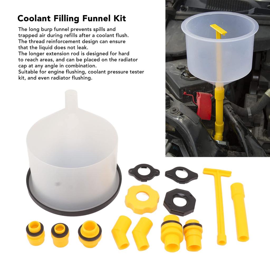 Filling Kit, 15 Pcs Universal Radiator Filling Funnel Kit, Professional Anti-Spill Reinforced Design