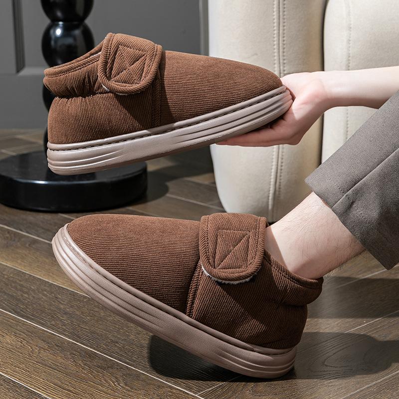 Men's Cotton Slipper Bag Heel Winter Home Indoor Plush Cold-proof Home Non-slip High-top Velcro Warm Cotton Shoes