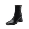 Fashion 2024 Autumn/Winter Women Boots Square Toe High Heel Shoes for Women Leather Boots Women Handemade Shoes Mid-calf Ladies Shoes