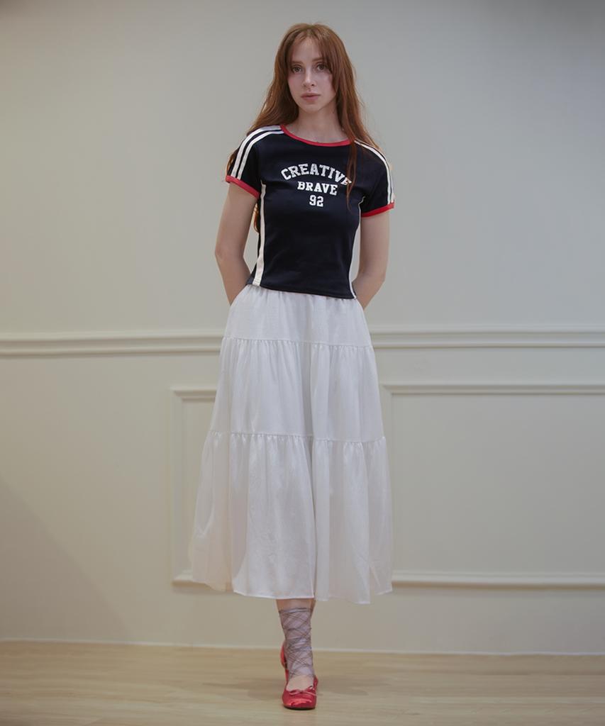 Keulleiseu Retro Slim Fit Color Block Short Sleeve T-Shirt_White