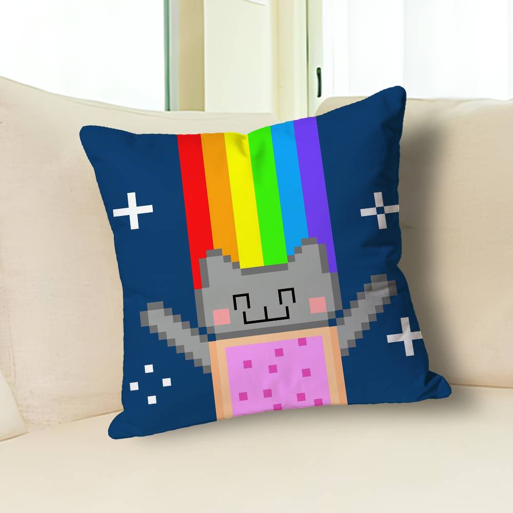 Funny N-Nyan Cat Pillow Cases for Bedroom Living Room Sofa Home Decor Polyester Cushion Cover with Zipper