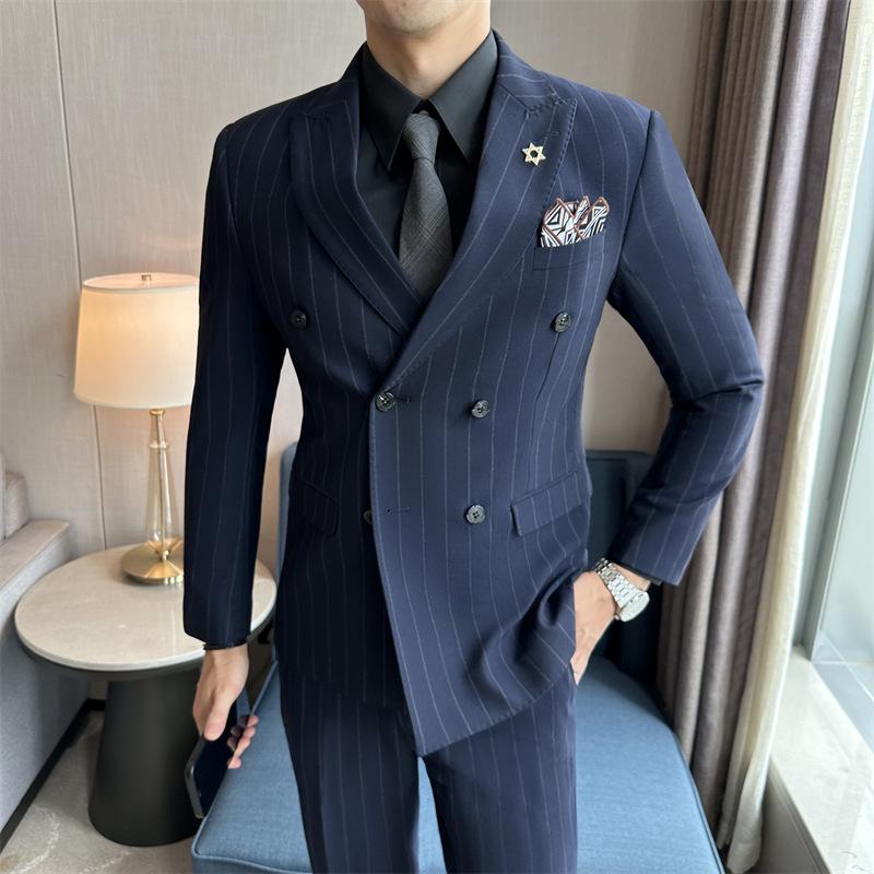 Men`s Trendy Striped Slim Fit Double-Breasted