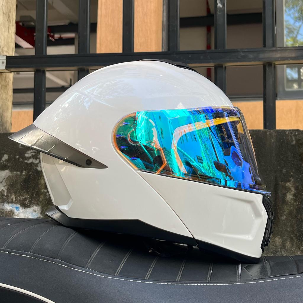 Motorcycle helmet Men's and women's face-off helmet Double mirror Winter tail semi-full cover Four Seasons Blue