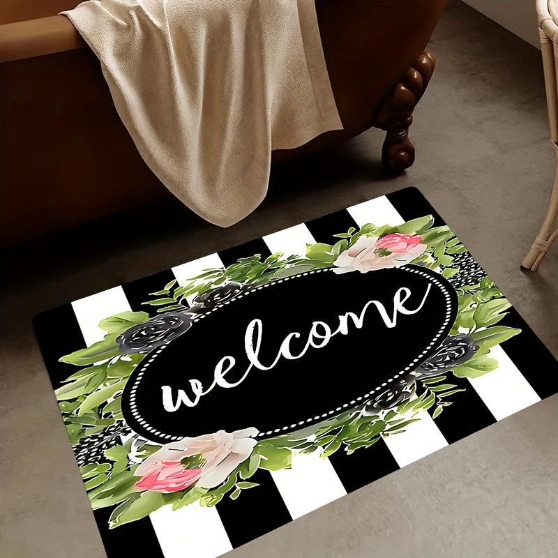 Floral Welcome Printed Door Mat Non-Slip Absorbent Machine Washable Rug for Entrance Living Room Fall Home Porch Decor