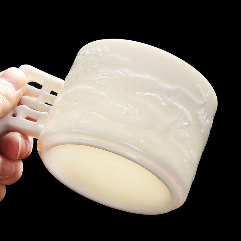 Auspicious Ruyi Tea Cup Sheep Fat Jade Porcelain Anti-scald Single Cup Master Cup Home Use Gift Premium Tasting Cup Customizable