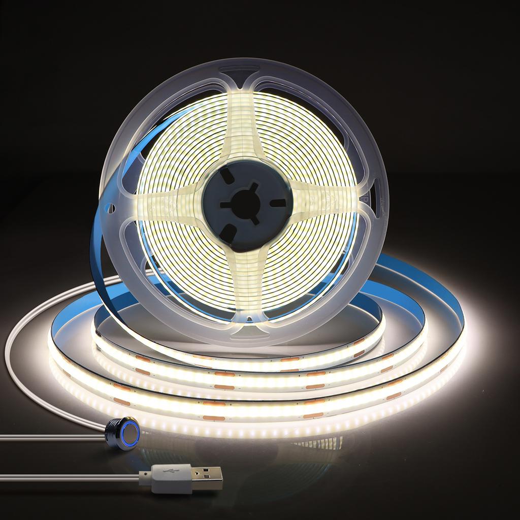 Touch Sensor Dimmable LED Under Cabinet Light USB 5V COB LED Strip Recessed Touch Switch DIY Bookcase Closet Backlight Lighting