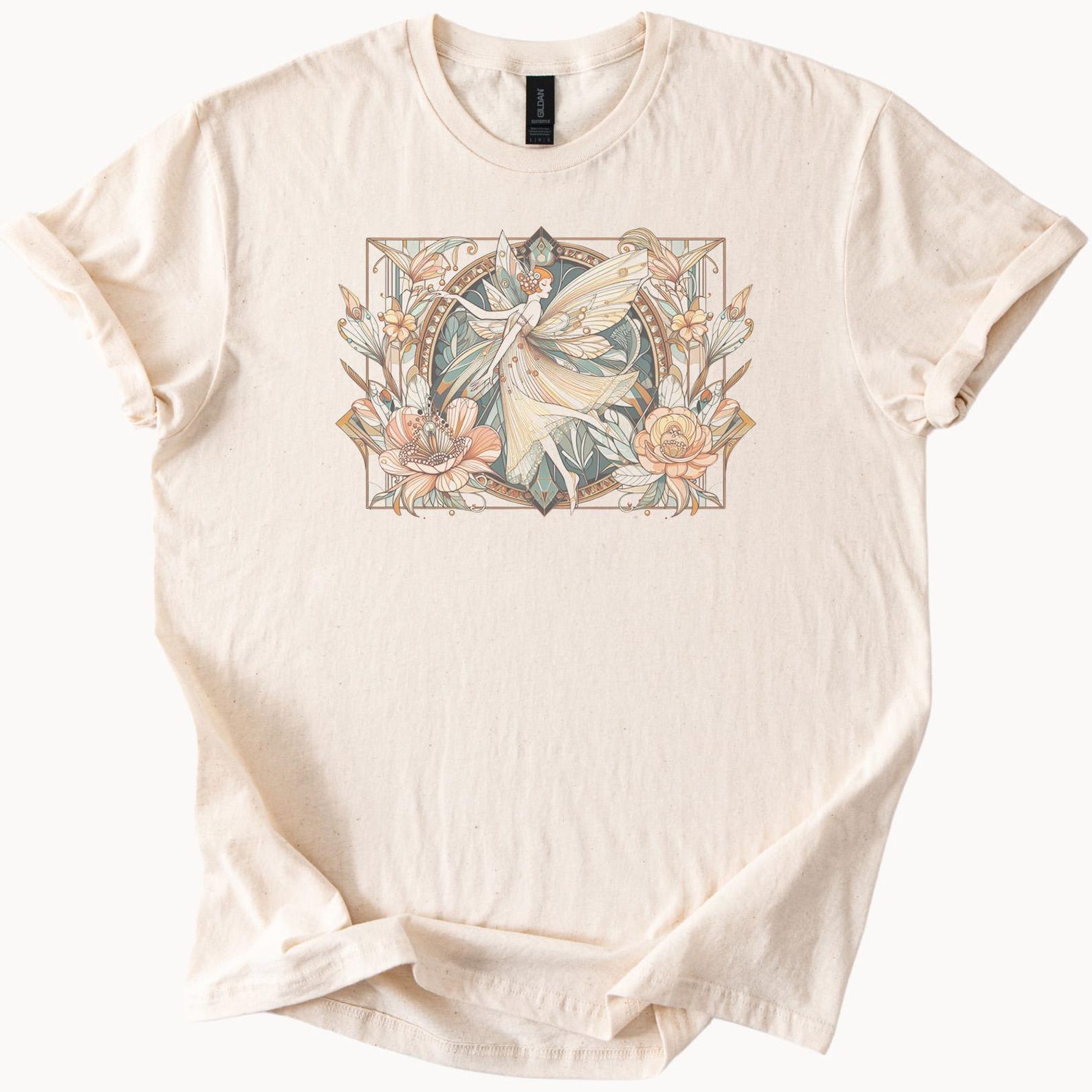 art deco fairy graphic t shirt pastel flower wings art nouveau style tee 120
