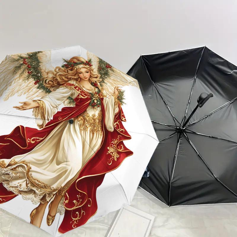 1pc Angel Christmas Pattern Umbrella  Automatic Opening and Closing Umbrella, High quality Umbrella, Ideal Gift for Her 283
