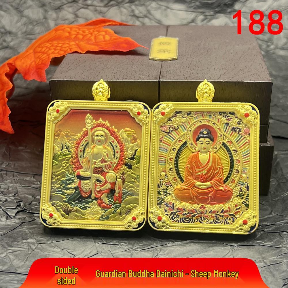 Collana con ciondolo Gahu in acciaio al titanio in stile tibetano con Thangka delle otto divinità guardiane