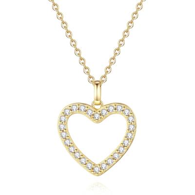 GAVU 14K Gold and Sterling Silver 925 CZ Diamond Heart Necklace for Women