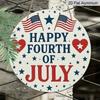 Patriotic Independence Day Metal Aluminum Wall Decor - 2D Flat Print American Flag Design with Stars, Stripes & "Happy 4th of July" Text