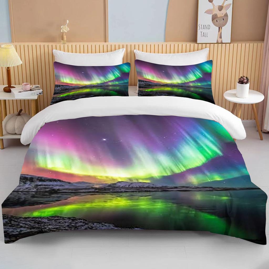 10 Sizes Aurora Borealis View Bedding Collection Duvet Cover Bed Collection Quilt Cover Pillowcase King Queen Size Bedding Collection Adult