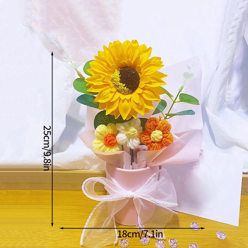 

Вязаный крючком букет цветов Подарки на День учителя со светодиодной гирляндой Цветы ручной вязки Выпускной Искусственные цветы Декор as show