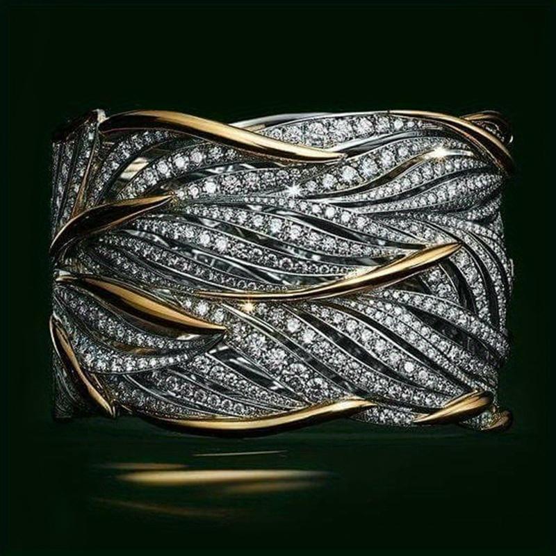 

Women s Elegant Multilayer Twisted Copper Ring with Micro Pave Synthetic Zirconia - Plated White K, Ideal for Engagement & Parties, with Bonus Ring | 8