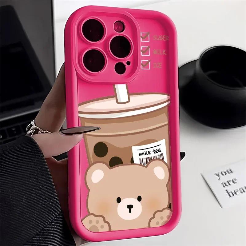 Cartoon Cute Bear Phone Case For iPhone 16 Case iPhone 11 12 13 14 15 Pro Max XR XS X 7 8 15 16 Plus Candy Silicone Soft Cover