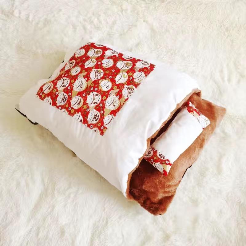 Caverne Japonaise De Sommeil Profond Pour Chats Et Chiens, Sac De Couchage Chaud, Maison Amovible Pour Animaux De Compagnie,