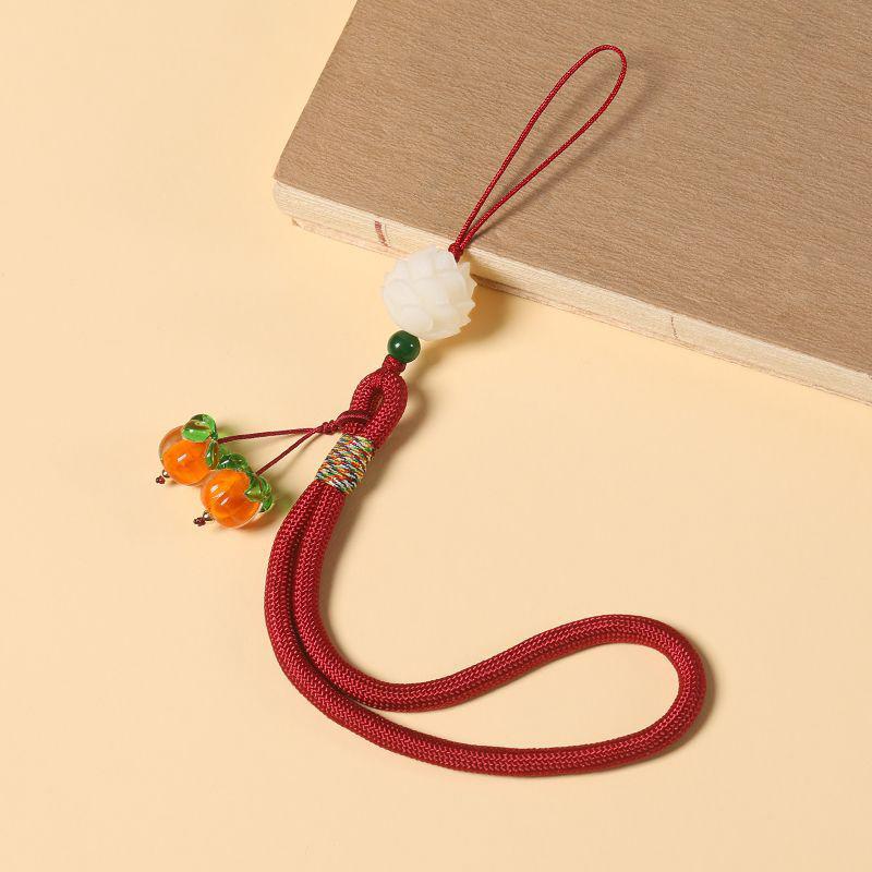 Liuli Persimmon Mobile Phone Chain Keychain Pendant Anti-Lost Wrist Lanyard Persimmon Bodhi Root Lotus Earphone Camera Chain