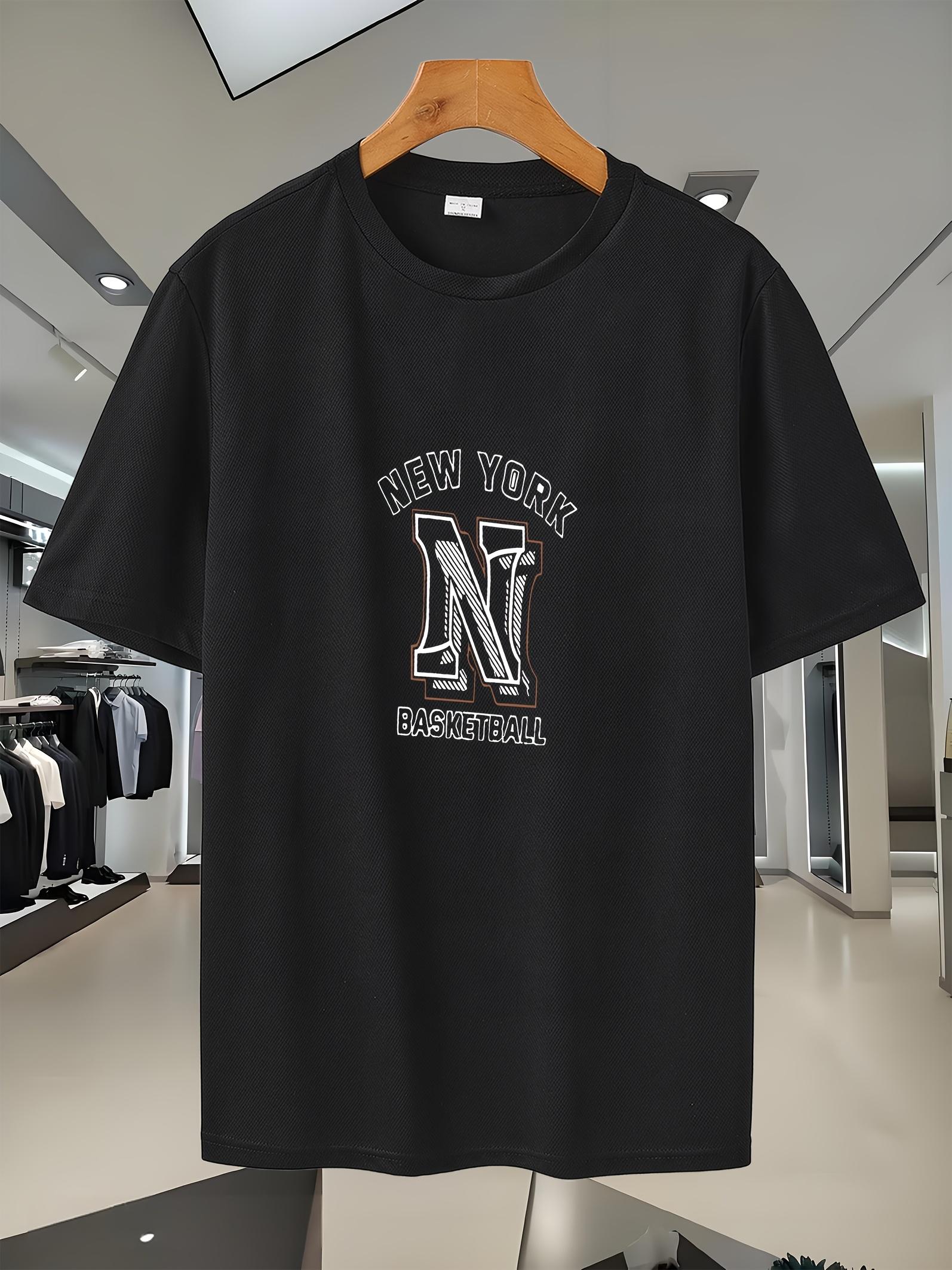 

[Gentle] Breathable Mesh Sports T-shirt - Summer Casual Crew Neck Tee with New York Basketball Print XL