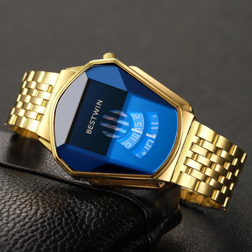 Fashion Irregular Dial Men Business Watches Luxury Stainless Steel Quartz Wristwatch Relogio Masculino (Without Box)