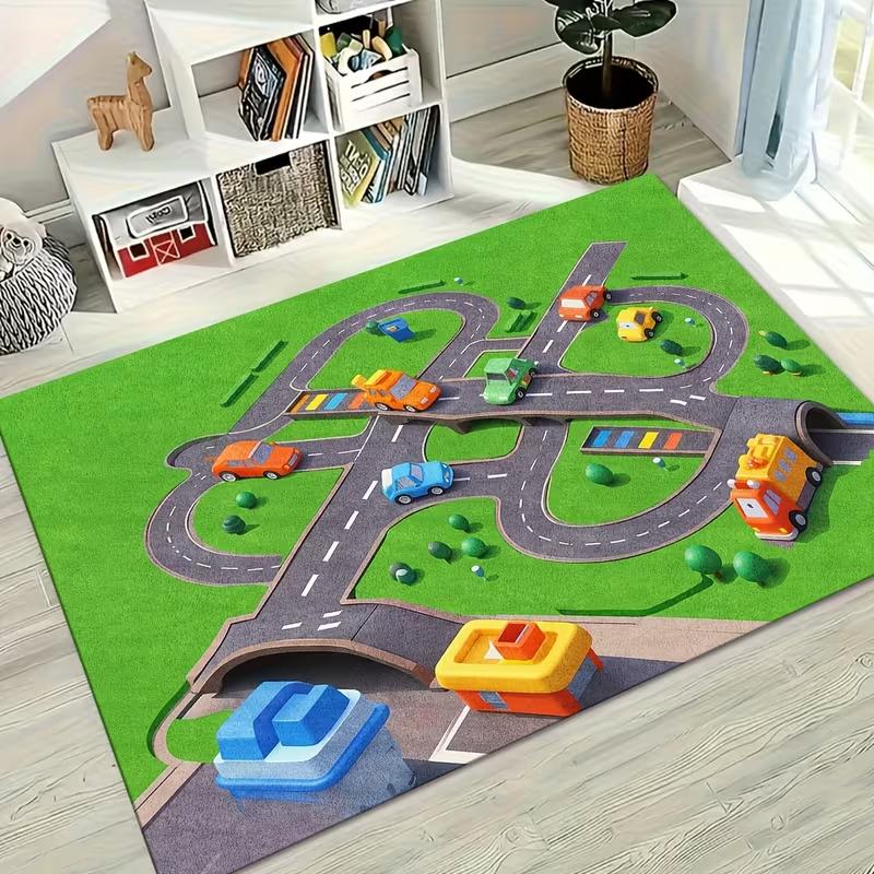 

Cool Racing Circuit Decor Rug Cartoon Car Roadway Educational Floor Mat Soft Non-Slip Game Carpet for Bedroom Playroom 40x60cm