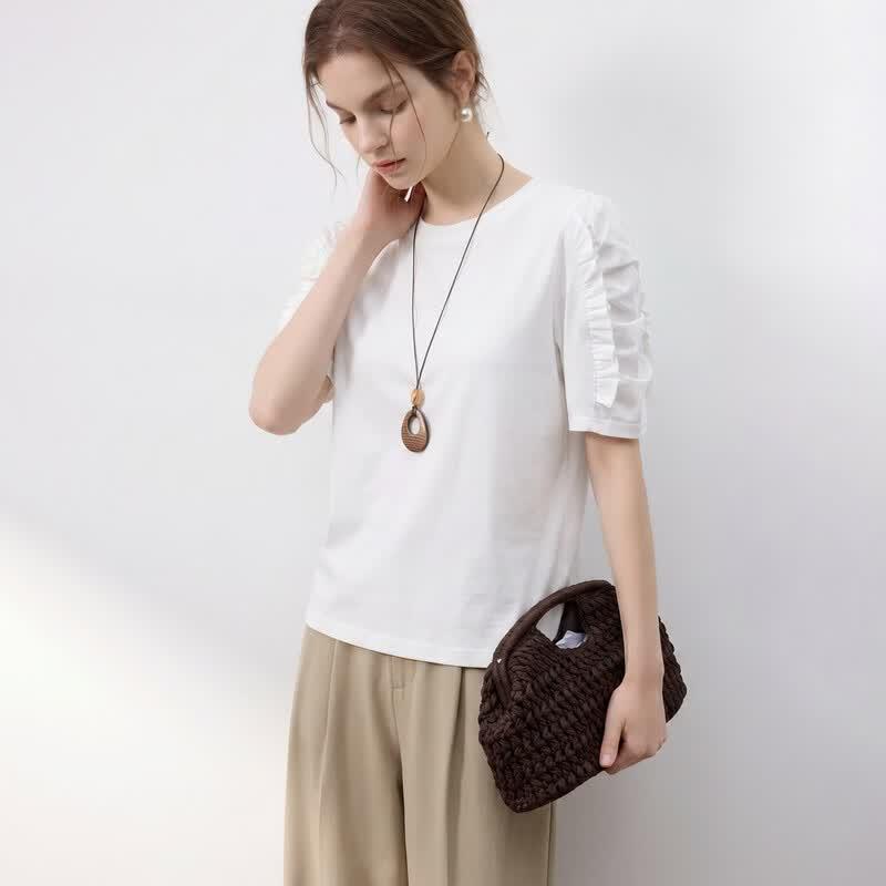 Women's Cloud Soft Cotton Puff Sleeve Ruffle T-Shirt
