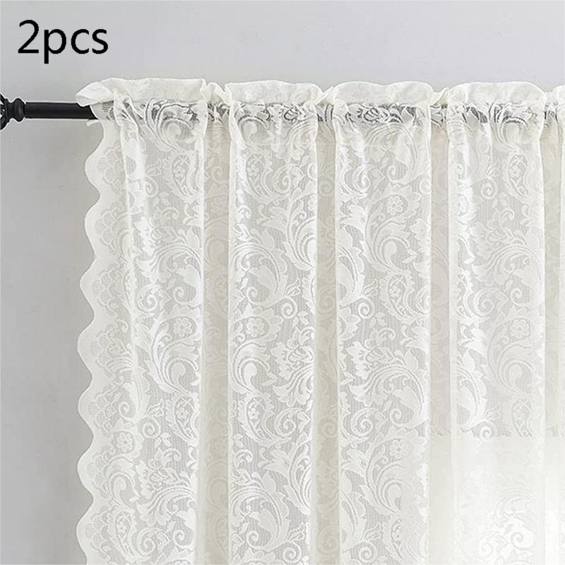 INS Pastoral French Lace Sheer Curtains for Living Room Bedroom Window White Tulle Curtains Curtain Drapes Home Decor Rideaux