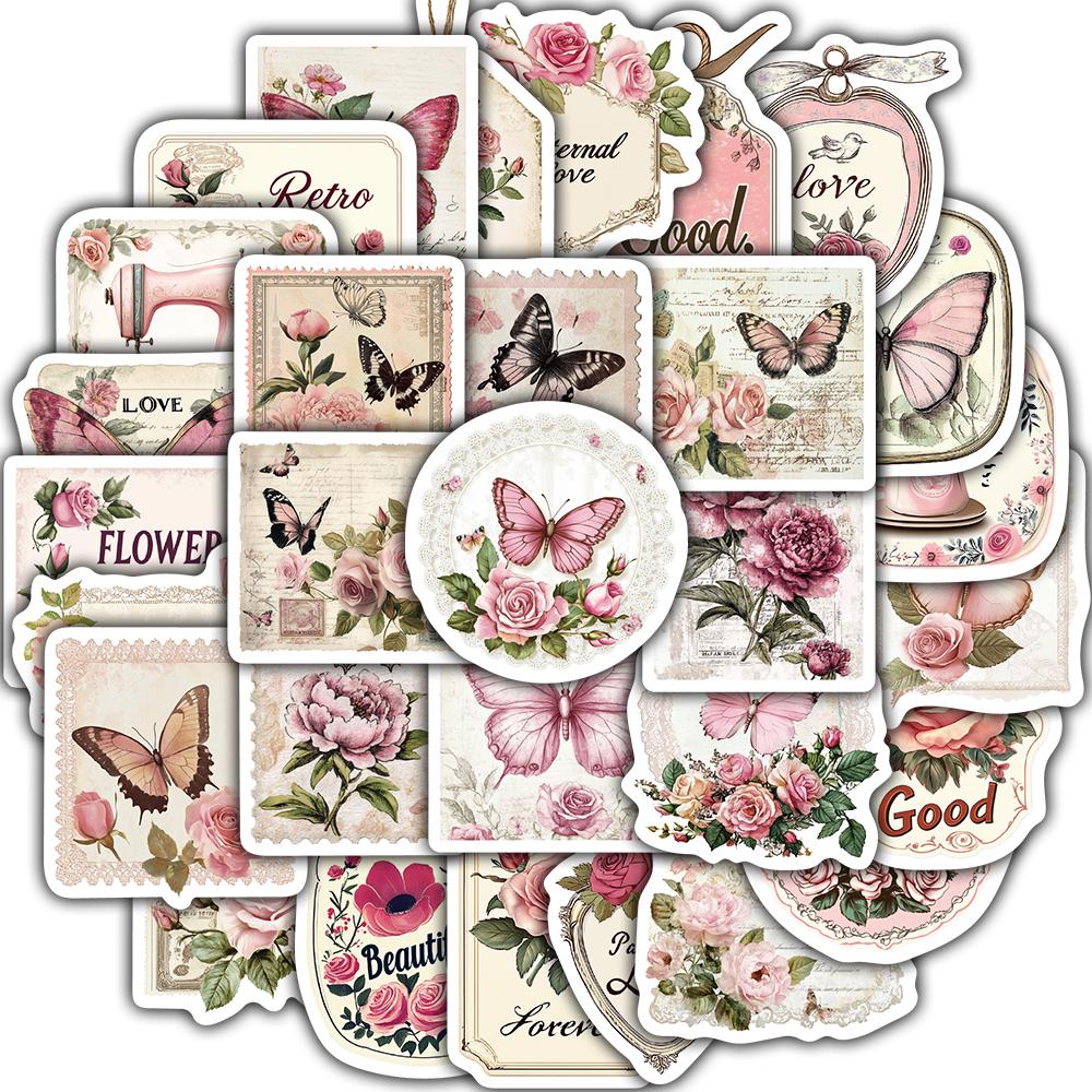 

30/60PCS Retro Pink Romantic Stickers Laptop Colorful Waterproof Luggage Aesthetic Bicycle Vintage Cartoon Waterproof Sticker