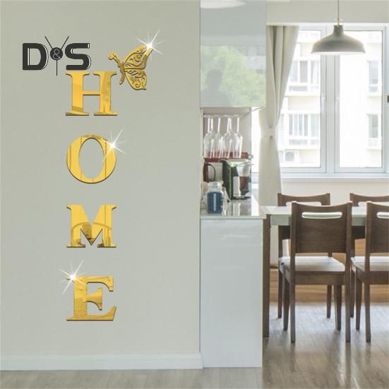 Mirror Home Letter Signs Acrylic Wall Stickers Letters Reflective Wall Decals for Living Room Bedroom Kitchen