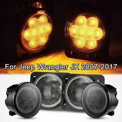 2/4Pcs LED Wheel Eyebrow Turn Signal Light / Front Grille Indicator Light Kit for Jeep Wrangler JK 2007-2017