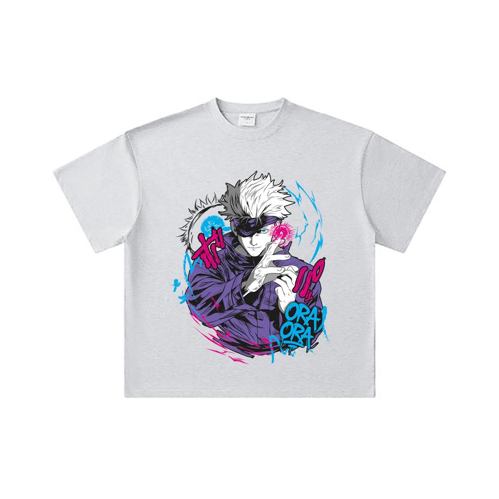 260 GSM Double Yarn 32 Count 100% Cotton Jujutsu Kaisen V59 Gojo Print Unisex Heavy Cotton T Shirt