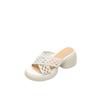Retro woven hollow cool slippers women's summer wear new fashionable versatile breathable thick heel one-word drag