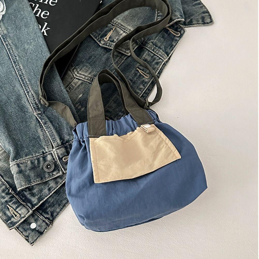 Candy Color Casual Handbags Ruched Design Crossbody Bag Trendy Nylon Shopper Purses  Commuting