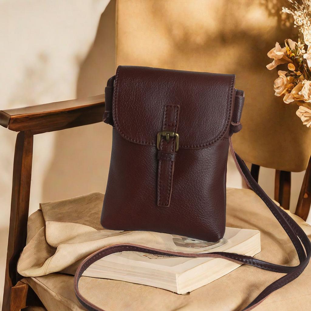 Johnature Mobiltelefonveske Ekte Skinn Dame Mini Skulderveske Crossbody-veske Retro Allsidig Liten Veske