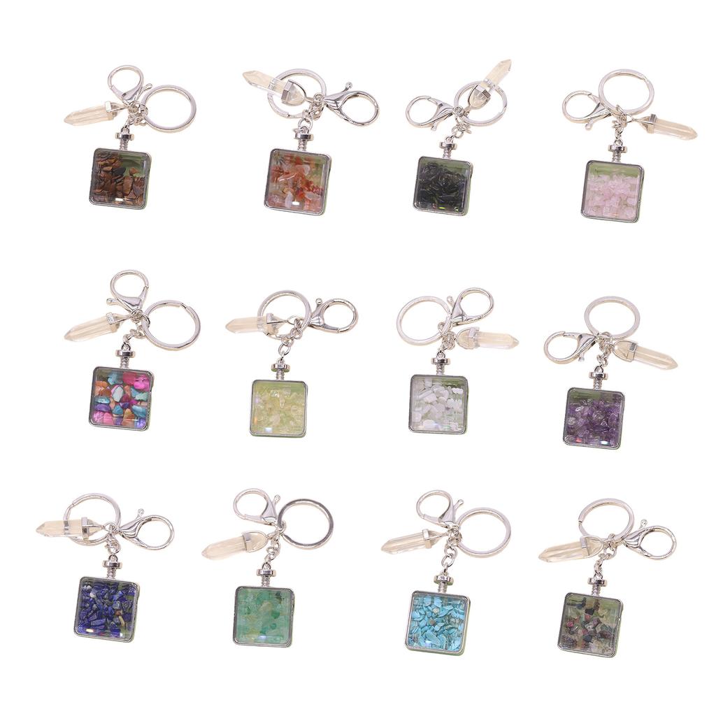 Versatile Square Keychain Featuring Natural Stone Crystals Photo Frame For Couples And Family