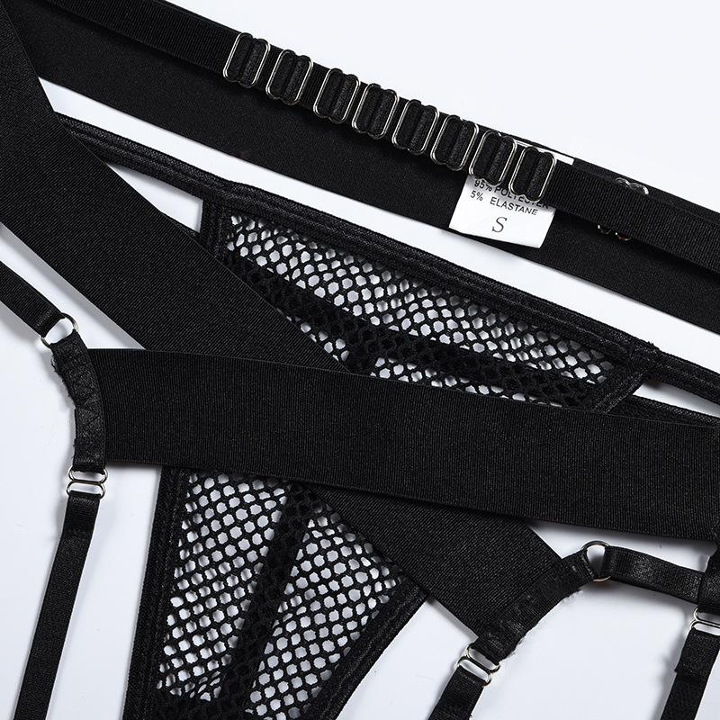Aduloty Ladies Sexy Lingerie Mesh Hollow Perspective Thin Section Summer Erotic Underwear Underwire Hanging Neck Sling Bra Set