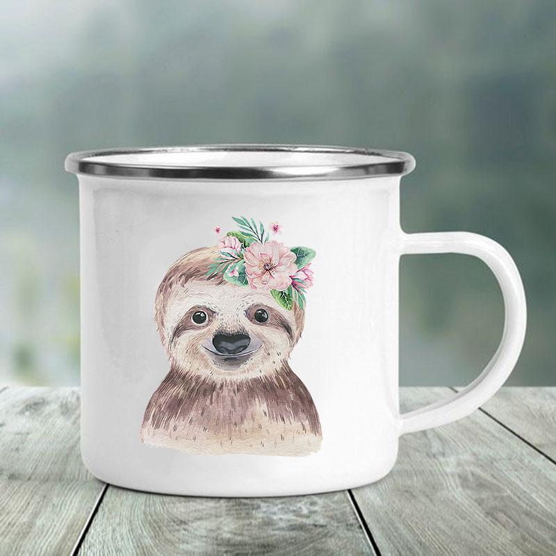 Cute Animal Letter Print Mugs Creative Glass Coffee Tea Cup Personalized Gifts Enamel Mug Kawaii Drinkware Cofee Cups Friends