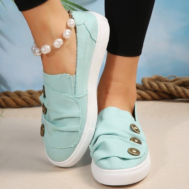 Summer Wish New Large Size Denim Couple Button Loafer Women's Single Shoes