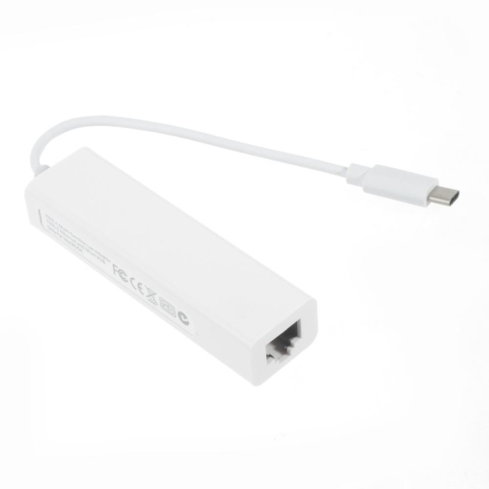 

USB 3.1 Type C to 3-Port USB 2.0 Hub with Gigabyte Ethernet Adapter for Apple New MacBook 12-inch White